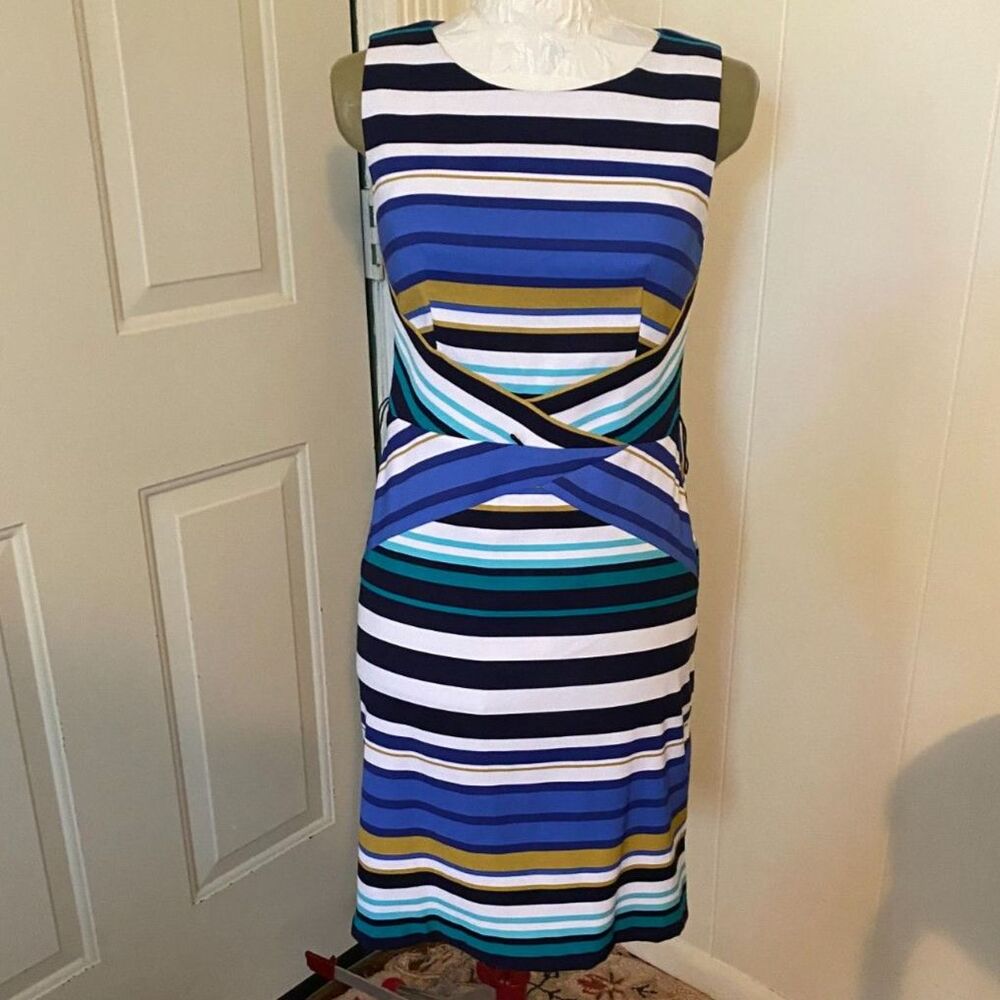 Dress Barn Stripped Scoop Neck Sleeveless Dress Women Size 4